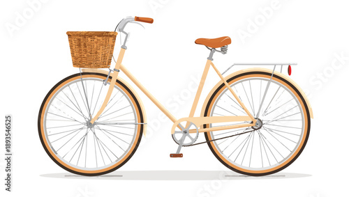 Vintage city bicycle with wicker basket illustration on white background. Vintage bicycle on a white background.