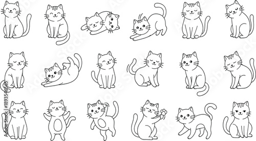 Pet Care and Grooming Outline Icon Set Featuring Dog and Cat Accessories, Food Bowls,Leashes, Beds, and Veterinary Supplies