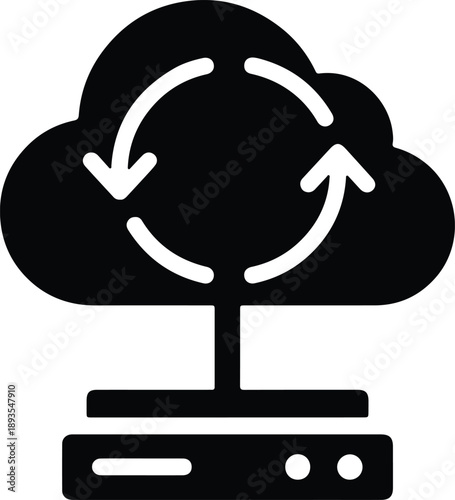Silhouette cloud data sync with server storage illustration vector