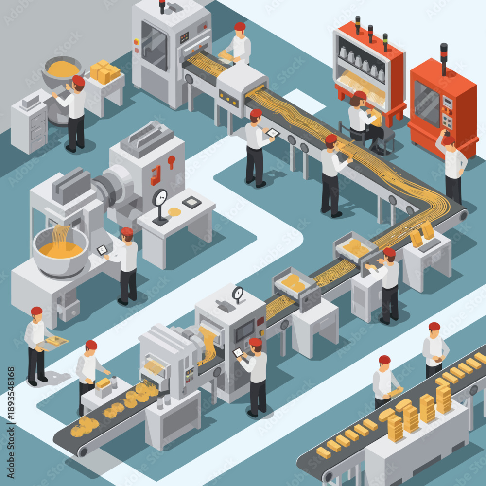 Obraz premium Manufacturing Process with Workers and Machinery.