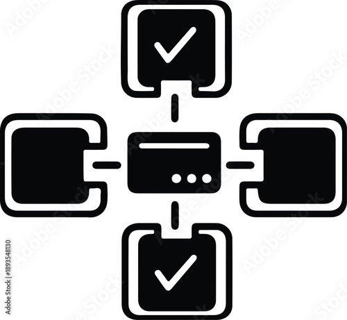Silhouette connected process diagram with checkmarks illustration vector