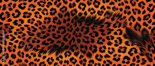 A close-up view of a leopard's fur texture and pattern on a wild animal skin surface as background