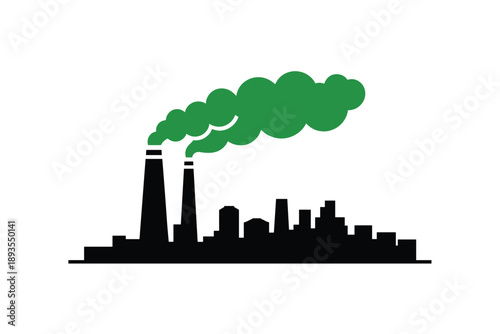 Green Factory Smoke Over City, air pollution concept