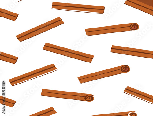 Seamless cinnamon sticks pattern vector background with hand drawn spice elements for food packaging and kitchen design