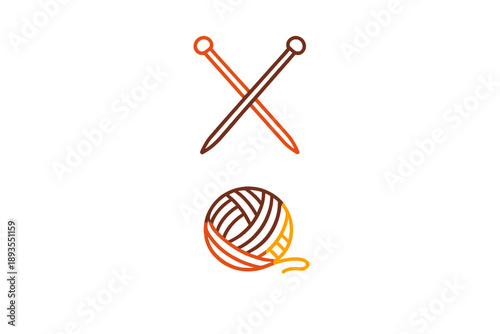 Knitting tools and a ball of yarn on a plain background in a warm color scheme during a crafting session