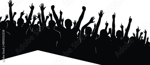 Crowd of Cheering People Silhouette at Music Concert Festival or Sporting Event with Raised Hands Celebrating Success Excitement and Joyful Audience Participation Isolated Background