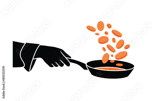 Chef Tossing Carrots, dynamic cooking concept