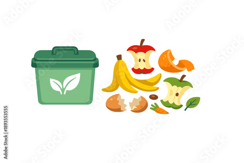 Composting food waste in a green bin at home on a sunny day to promote recycling and reduce trash