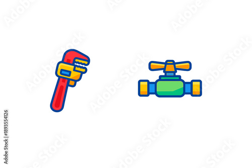 Tools for plumbing tasks shown together in a simple layout for quick reference and understanding of their purpose in fixing pipes and valves
