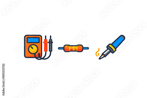 Tools and equipment used in electronics for testing, measuring, and soldering components in workshops or labs