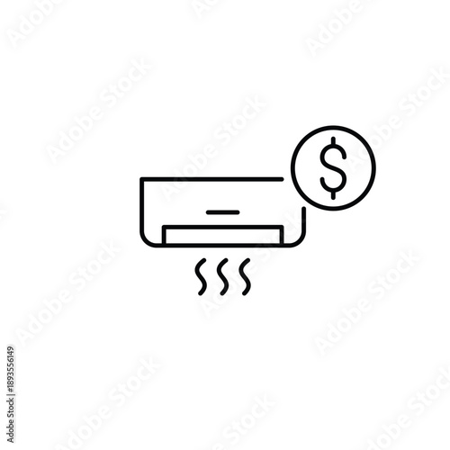 Ac unit and dollar. Cost-effective cooling system, repairs and warranty. Pixel perfect, editable stroke vector icon