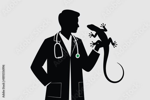 Veterinarian with Lizard, exotic pet care concept
