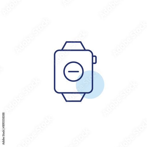 Smart watch and minus. Device unavailable, tracking cancelled. Pixel perfect, editable stroke vector icon