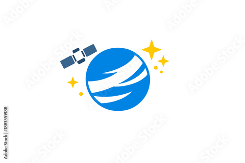 Space mission explores planet with satellite and highlights stars in the universe during a specific time in a clear night sky