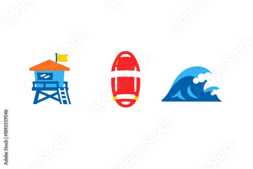 Lifeguard station with buoy and ocean waves during sunny day at a beach