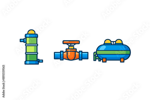 Design of three different types of pipes and valves used in industrial settings for controlling fluid flow
