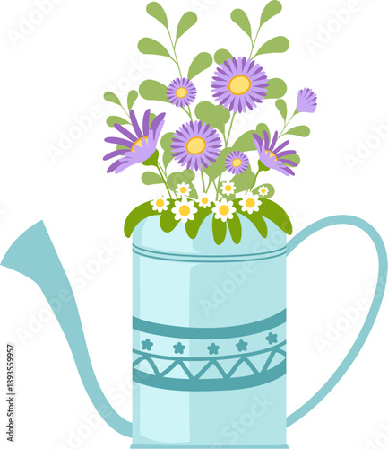 Wild Flowers Bouquet in a Vintage Watering Can