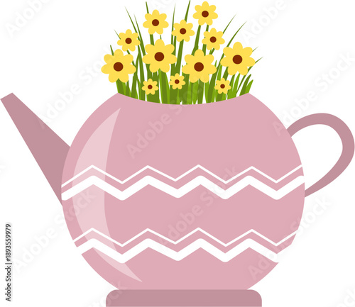 Pink Teapot With Yellow Flowers Illustration