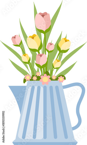 Bouquet of Tulips in a Vintage Watering Can