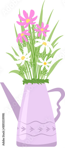Bouquet of Cosmos Flowers in a Watering Can