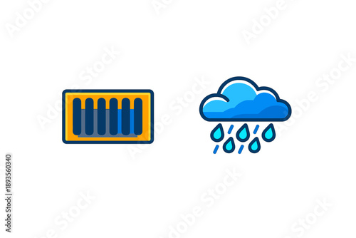 Heating system and rain cloud show contrast between indoor warmth and outdoor cold conditions