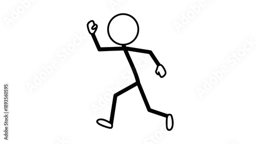 Simple stick figure running with raised arm and clenched fist.