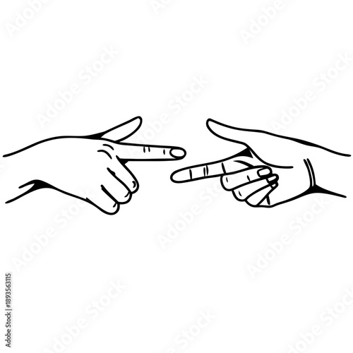 Hands pointing towards each other in a symbolic gesture  
