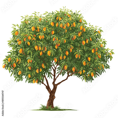 Flat 2D Mango Tree vector illustration, icon graphic on white background