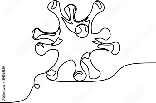 Continuous one line drawing of a virus or bacteria cell structure.