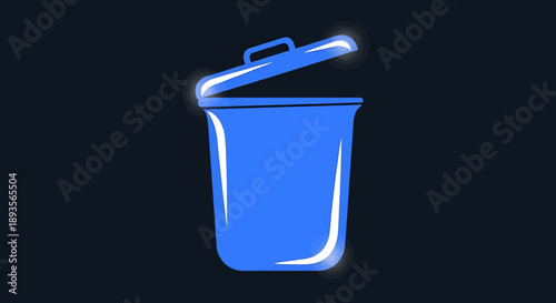 Blue glowing trash can icon with open lid symbolizing deletion and recycle functions