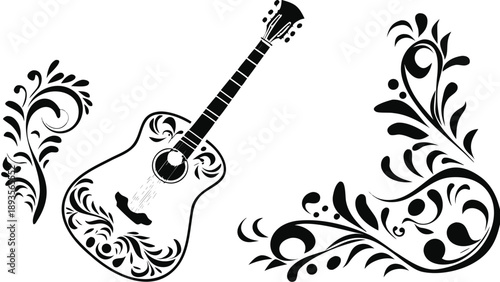 Vector guitar illustration with floral designs