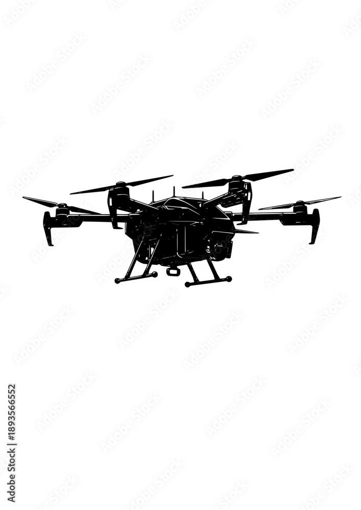 Fototapeta premium Industrial Cargo Drone Silhouette, Heavy Lift Autonomous UAV, Future Construction Logistics and Aerial Freight Transport Vector