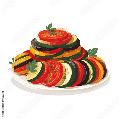 Flat-design 2D vector artwork of a Ratatouille, styled as an icon and isolated against white background
