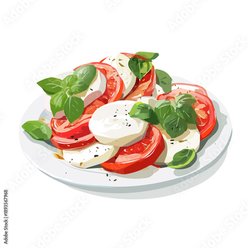 Flat-design 2D vector artwork of a Caprese Salad, styled as an icon and isolated against white background