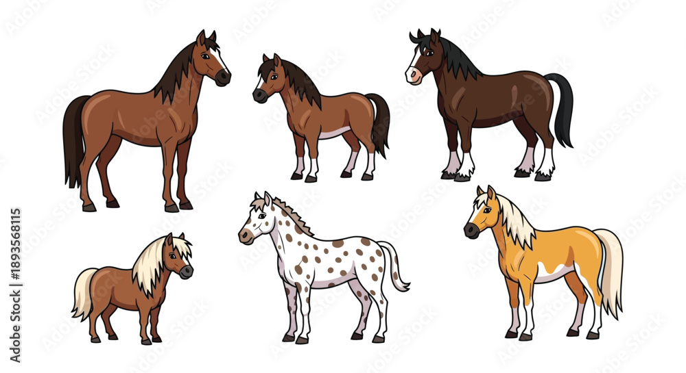 Obraz premium Collection of cartoon horses in various colors and poses