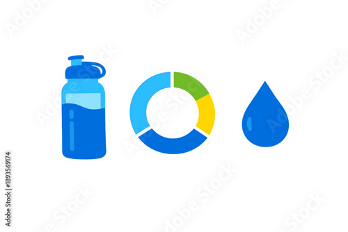 Water bottle and hydration symbols showing importance of drinking water and staying hydrated during activities