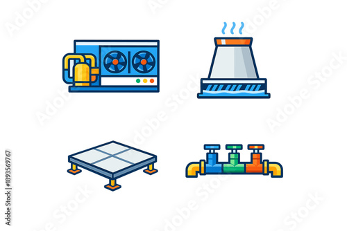 Equipment used in cooling and piping systems for industrial applications during daytime operations