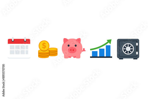 Budget planning guide for saving money and tracking growth in personal finance using simple icons