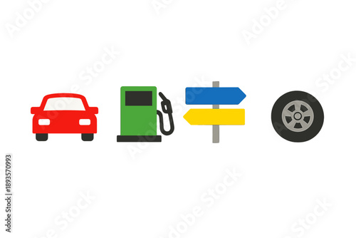 Car stops at fuel station to refuel before continuing trip on road in urban setting during day