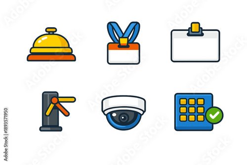 Different symbols related to hospitality and security found in public places and events like hotels and conferences