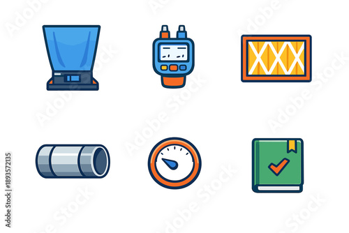 Different tools and equipment for various tasks are shown together on a clear background in simple designs and colors, highlighting their unique functions and importance