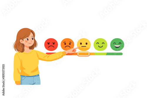 Person interacts with a smiley face scale to express feelings and emotions in a simple feedback activity
