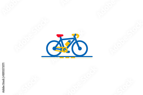 Bicycle parked on a flat surface with simple design and bright colors during daytime