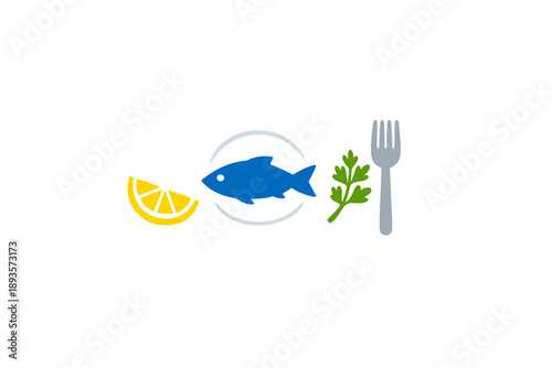 Fresh fish dish served with lemon slice and parsley on a white plate next to a fork at a dining table