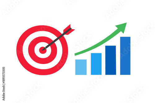 Target hitting and growth presentation with arrows and bars in business visuals for strategy and planning