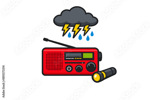 Weather alert radio and flashlight for emergency situations during storms and bad weather in a home setting