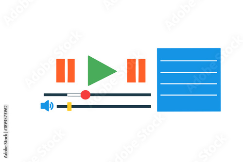 Design of multimedia controls with play button and volume icon viewed on a digital interface at daytime