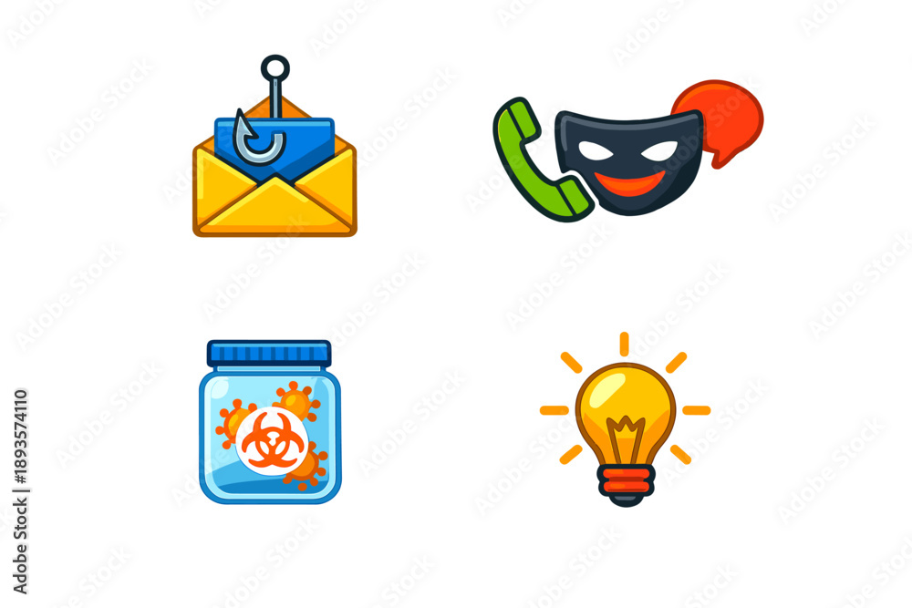 Obraz premium Visual representation of various symbols related to online security issues including phishing, scams, and malware alerts in a digital context