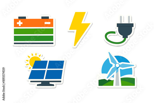 Energetic icons representing renewable energy sources and technology for sustainable power solutions