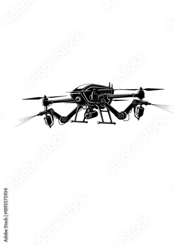 Robotic Mural Painting Drone Silhouette, Autonomous Street Art Technology, Future Construction and Urban Decoration Vector Graphic